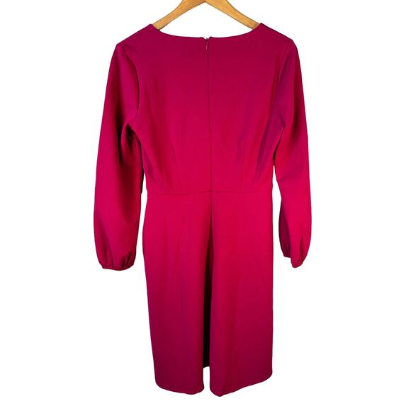 Donna Morgan New Womens Long Sleeve V Neck Fit and Flare Dress Hot Pink 4 Preppy - Picture 4 of 14